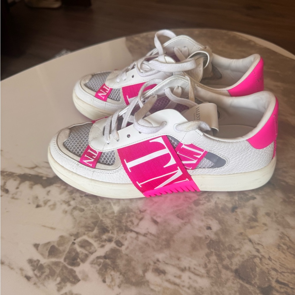 Valentino Garavani White and Pink Sneakers